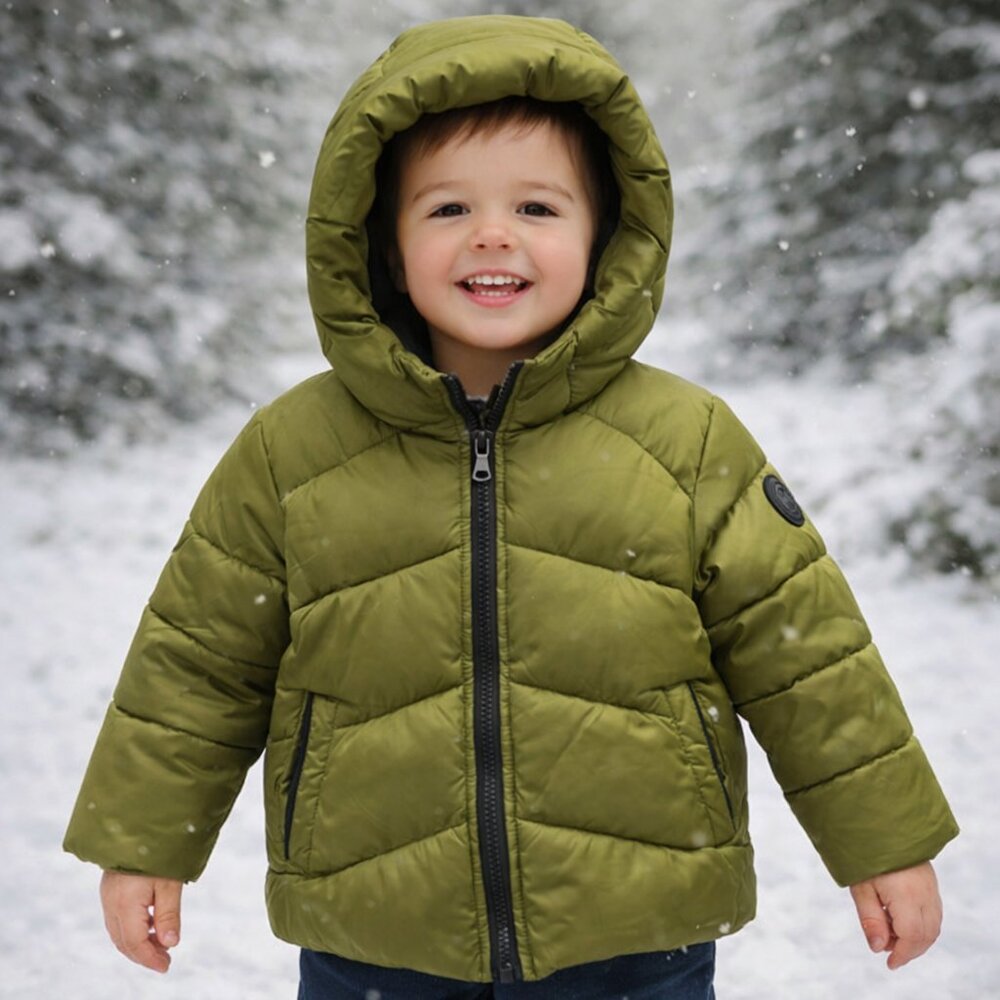 Michael Kors Puffer Jacket Kids 3T Green Fleece Lined Hooded Softshell Zip Up